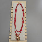 Collier Double Rang Perles Rouges