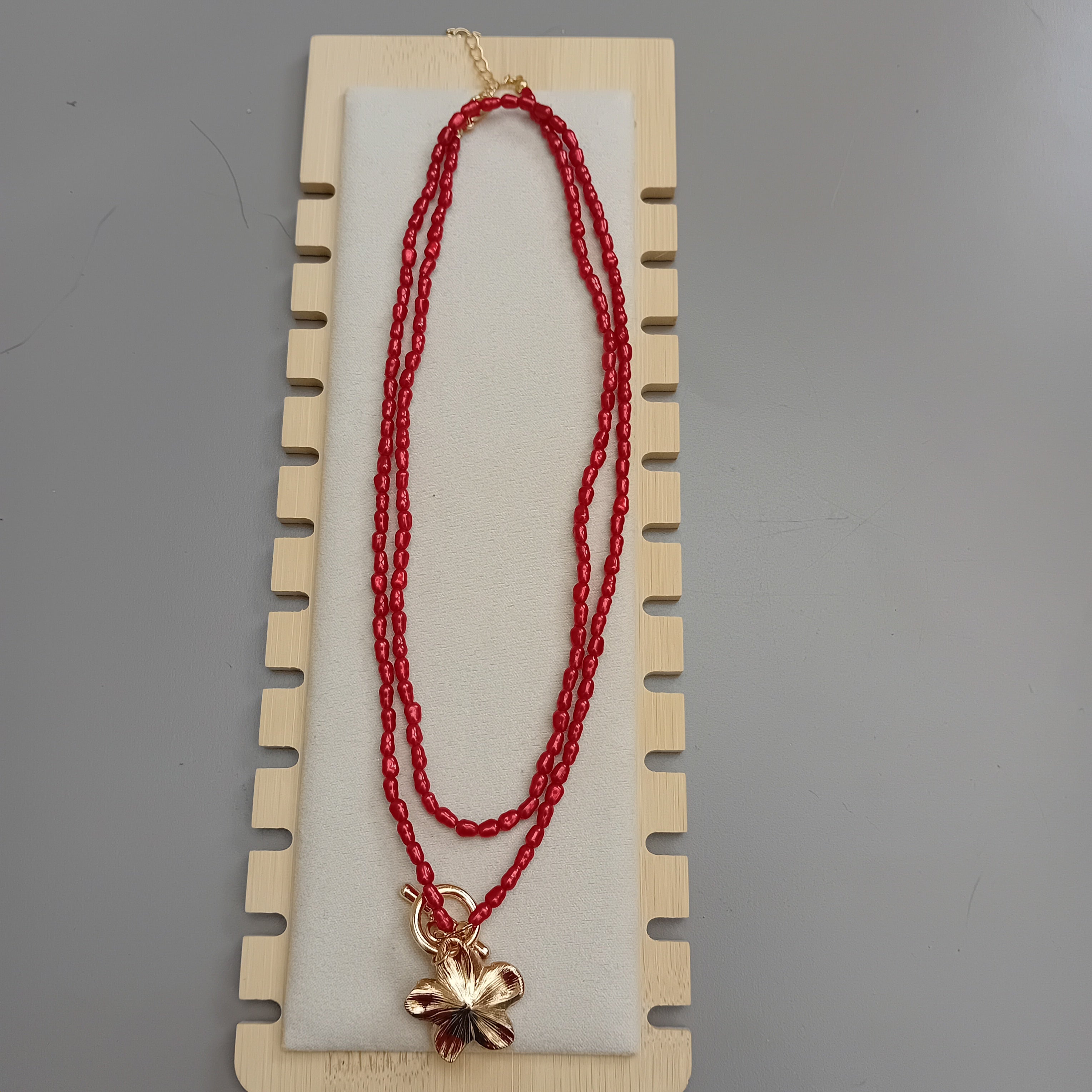 Collier Double Rang Perles Rouges