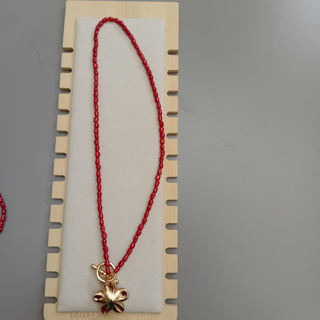Collier Double Rang Perles Rouges