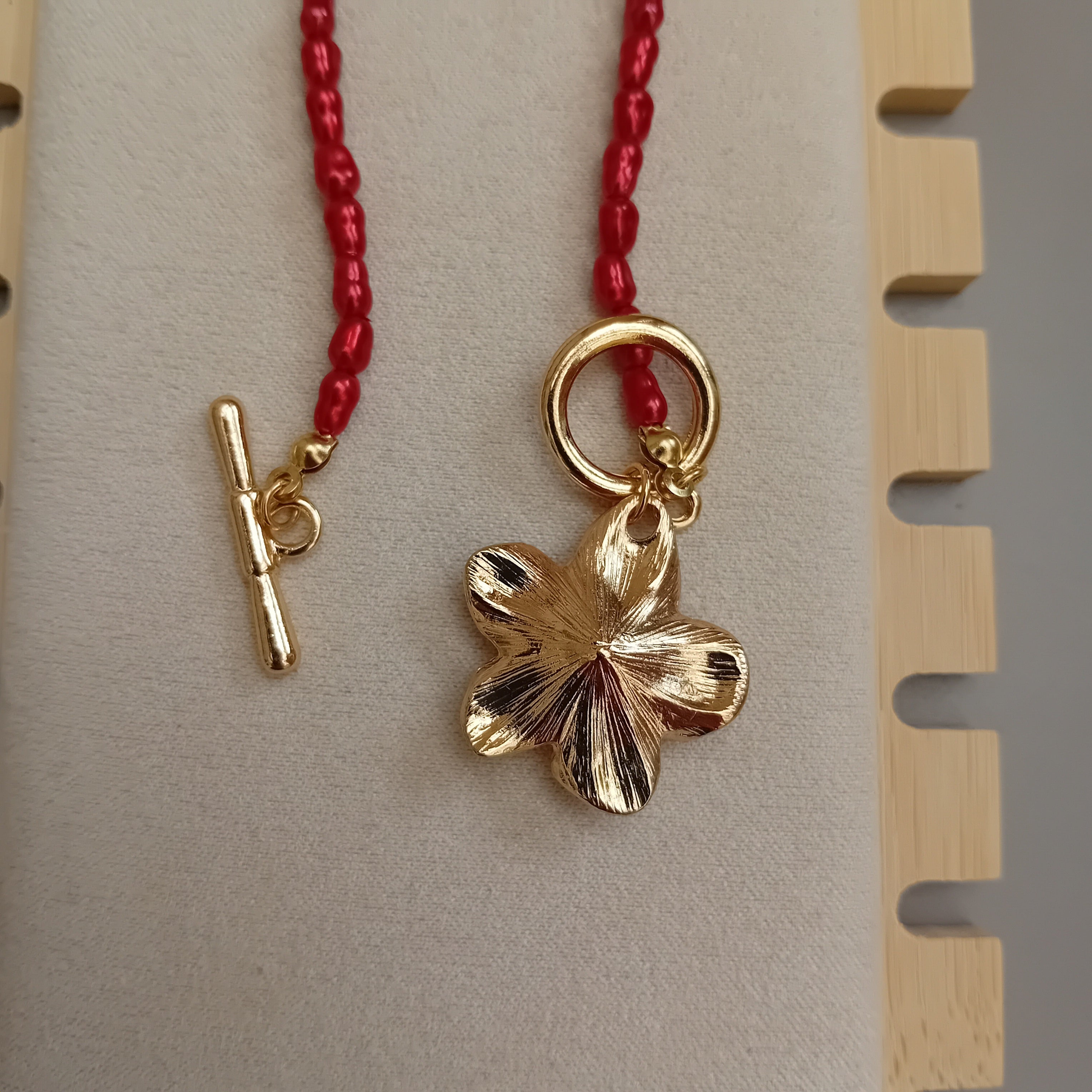 Collier Double Rang Perles Rouges