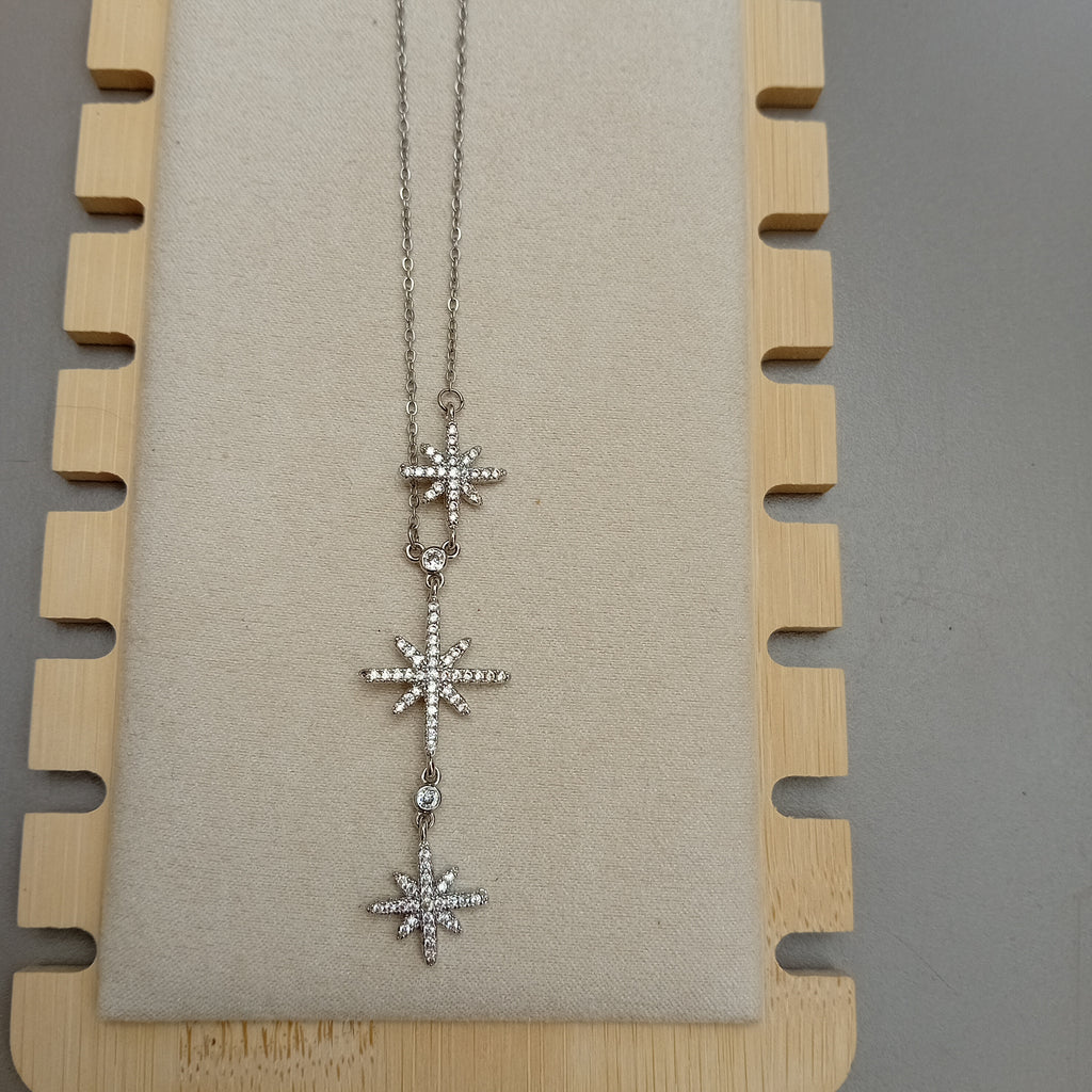 Collier Y 3 Étoiles Argentées