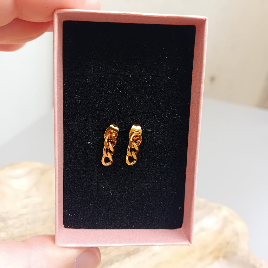 Boucles d'Oreilles Chaîne Dorée Pendantes en Acier Inoxydable