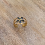 bague vintage fleur noire en acier inoxydable