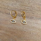 boucles d'oreilles pendantes motif œil bleu