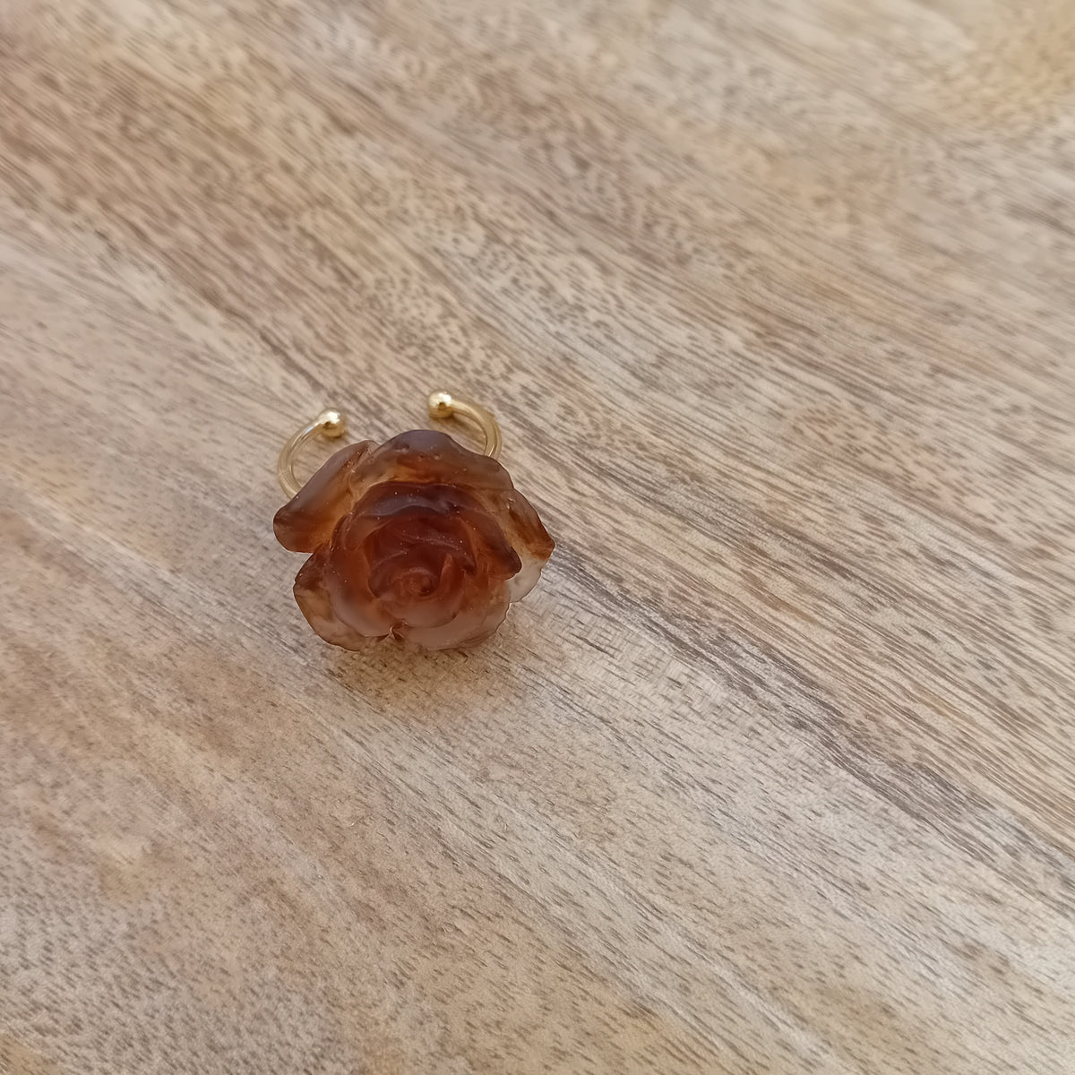 bague  avec fleur de rose couleur café en acier inoxydable