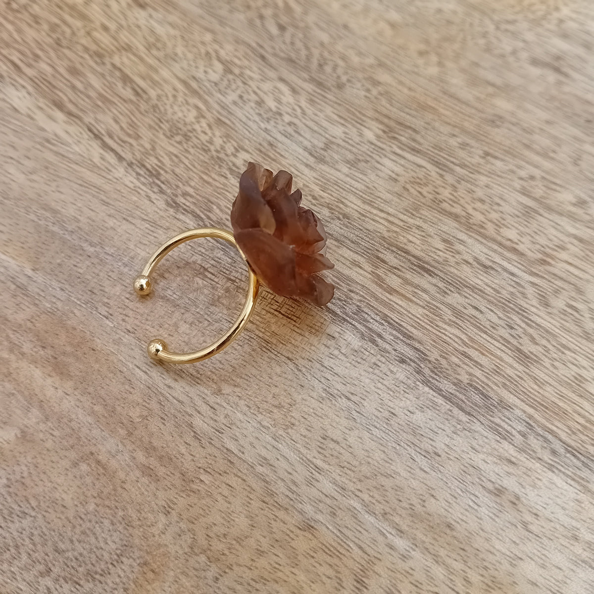 bague  avec fleur de rose couleur café en acier inoxydable