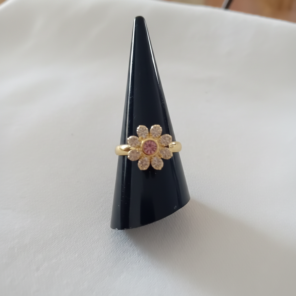 Bague cristal fleur rose présentoir améliorée