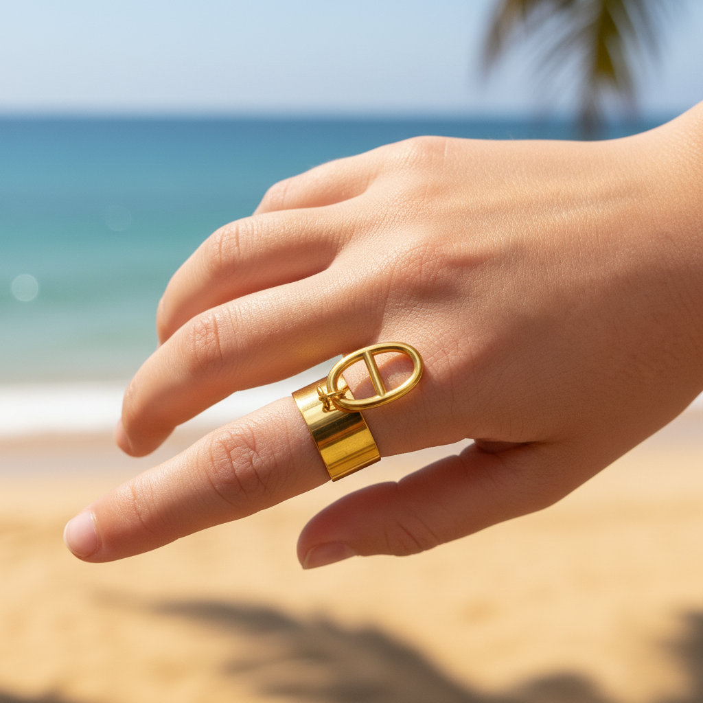 Bague maille marine - main hâlée améliorée
