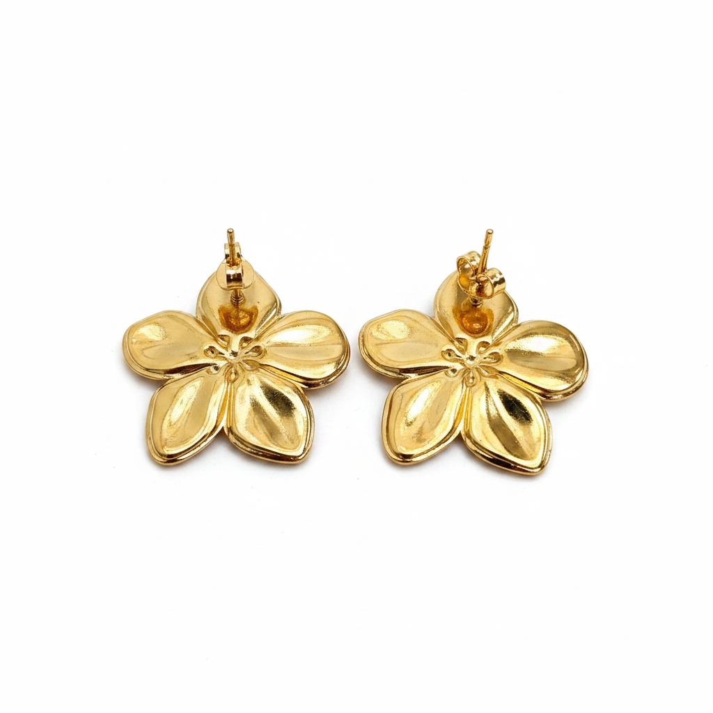 Boucles fleur rose dos doré