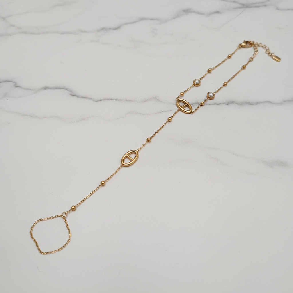 Bracelet bague maille marine - flat lay marbre