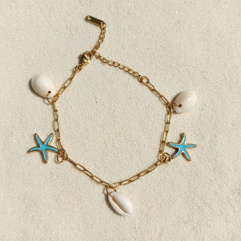 Bracelet coquillages étoiles de mer - fond sable