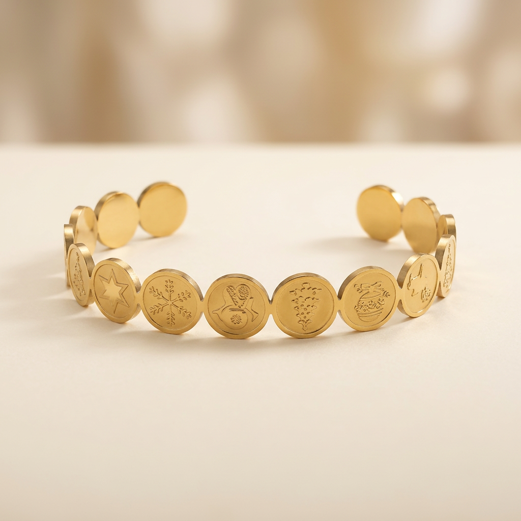 Bracelet doré mis en valeur sur un fond ivoire