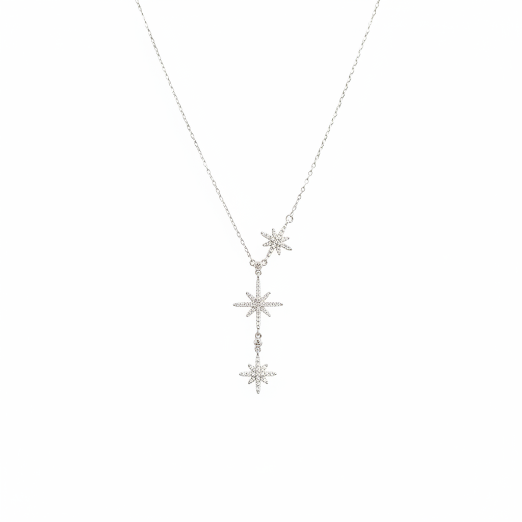 Collier 3 Étoiles Argentées - fond blanc