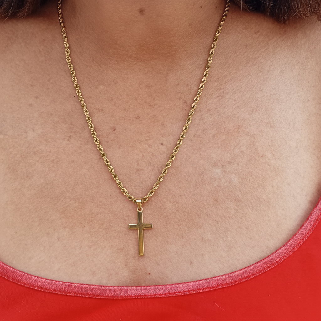 Collier Croix Dorée - photo améliorée