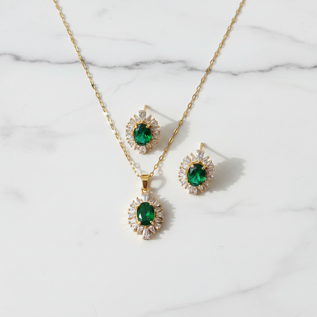 Parure Émeraude - Collier & Boucles d'oreilles