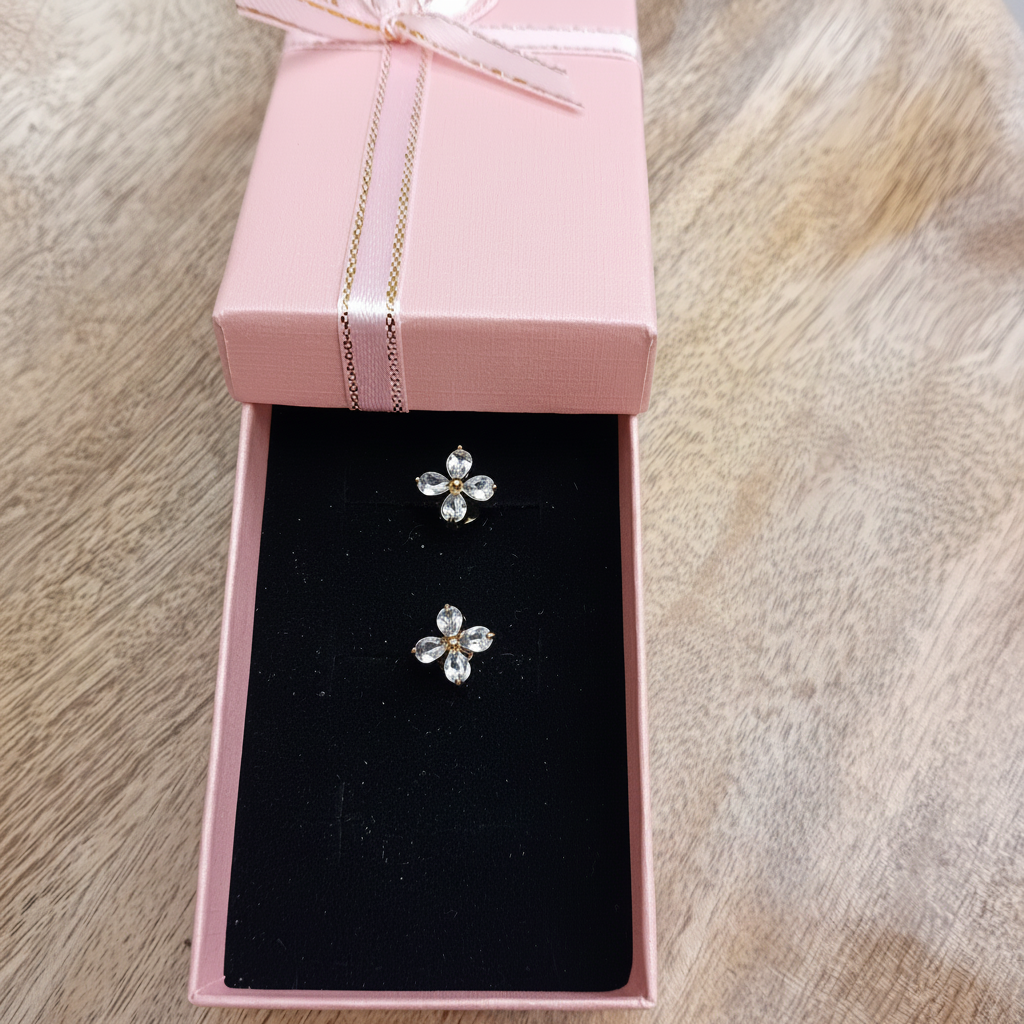 Puces fleur cristal écrin cadeau